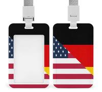 U.S. and Germany Flag Push-Pull ID Badge Holder Vertical Clear Holders with Lanyard Key Card Work Clip for Office Men Women