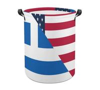 U.S. And Greece Flag Cute Laundry Basket with Handle Oxford Foldable Large Hamper for Bedroom Bathroom