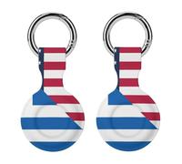 U.S. And Greece Flag Trendy GPS Cases Holder with Key Chain Ring Portable Protective Covers Compatible with Airtag