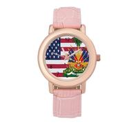 U.S. and Haiti1 Flag Women's Wrist Watch Easy Reader with Leather Strap Analog Display Wonderful Ladies Gifts