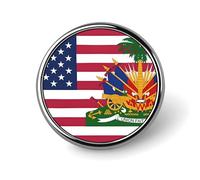 U.S. and Haitian Flag Round Brooch Pins Lapel Tie Badge Metal Memorial Button Pin Kit for Hat Shirt Clothing Bags Decor
