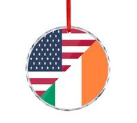 U.S. And Ireland Flag Cute Christmas Pendants Round Glass Xmas Tree Hanging Ornaments for Home Holiday Decoration