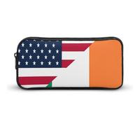 U.S. and Ireland Flag Large Capacity Pencil Cases with Zippered Portable Pen Pouch Makeup Bag Office Supplies