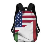 U.S. And Italy Flag Printed 17 Inch Daypack Unisex Shoulder Backpacks Travel Laptop Backpack for Women Men
