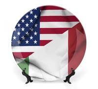 U.S. And Italy Flag Printed Bone China Decorative Plate Ceramic Decorative Plate with Display Stand for Home Wall Decor
