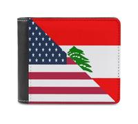 U.S. and Lebanese Flag Leather Bifold Wallet for Men Slim Card Cases with 6 Slot Minimalist Purse Coin Clip