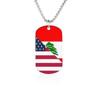 U.S. And Lebanese Flag Rectangle Memorial Necklace Personalized Metal Pendant Jewelry Gifts for Boyfriend Husband Dad 23.6in（60cm）