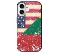 U.S. And Lithuania Vintage Flag Cell Phone Case Compatible with iPhone 16/16 Plus/16 Pro/16 Pro Max/16 E Glass Back Protective Shell