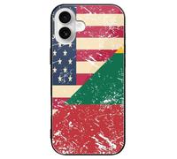 U.S. And Lithuania Vintage Flag Cell Phone Case Compatible with iPhone 16/16 Plus/16 Pro/16 Pro Max/16 E Glass Back Protective Shell