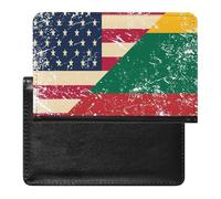 U.S. and Lithuania Vintage Flag Passport Covers with Card Slots Slim Vaccine Card Organizer Holder PU Leather Travel Wallet