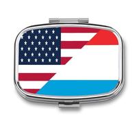 U.S. and Luxembourg Flag Travel Pill Organizer Small Square Metal Portable Medicine Case Box for Purse Pocket