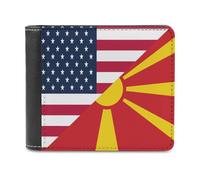 U.S. and Macedonia Flag Casual Leather Wallet for Men Classic Lightweight Credit Card Coin Purse
