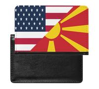 U.S. and Macedonia Flag Printed Passport Holder Cover Leather Passport Wallet Slim Card Case for Travel