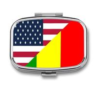 U.S. and Mali Flag Travel Pill Organizer Small Square Metal Portable Medicine Case Box for Purse Pocket