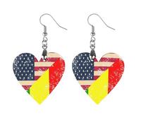 U.S. And Mali Vintage Flag Trendy Wooden Earrings for Women Boho Charms Studs Lightweight Dangle Drop Pendant Star