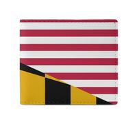 U.S. and Maryland State Flag Leather Bifold Wallet for Men Slim Card Cases with 2 Slots Minimalist Coin Purs