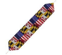 U.S. And Maryland State Flag Trendy Table Runner With Tassels Soft Plush Table Cloth Living Room Decor 200*33cm