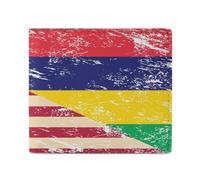 U.S. and Mauritius Vintage Flag Leather Bifold Wallet for Men Slim Card Cases with 2 Slots Minimalist Coin Purs
