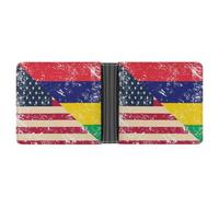 U.S. and Mauritius Vintage Flag Leather Bifold Wallet for Men Slim Card Cases with 6 Slots Minimalist Coin Purse