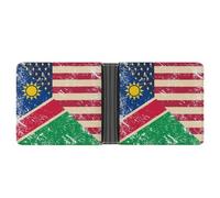 U.S. and Namibia Vintage Flag Leather Bifold Wallet for Men Slim Card Cases with 6 Slots Minimalist Coin Purse