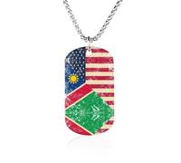 U.S. And Namibia Vintage Flag Rectangle Memorial Necklace Personalized Metal Pendant Jewelry Gifts for Boyfriend Husband Dad 23.6in（60cm）