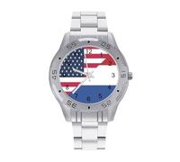 U.S. and Netherlands Flag Classic Wrist Watches for Men Casual Business Watch Stainless Steel Band for Boyfriend Father