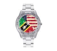 U.S. and Nevis Vintage Flag Trendy Wrist Watches for Men Classic Business Stainless Steel Band Quartz Watch