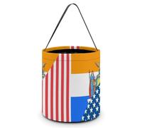 U.S. And New York State Flag Halloween Tricking Or Treating Bag Funny Candy Bucket Tote Gift Wrap Bags