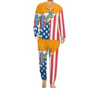U.S. And New York State Flag Men's Pyjama Sets Long Sleeve Tops & Sleepwear Pants Soft Loungewear Lounge Outfits