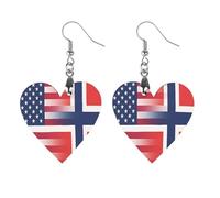 U.S. And Norwegian Flag Artistic Wooden Earrings Pendant Vintage Earring Hooks Trendy Vacation Dangle Boho Eardrop Circular