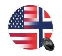 U.S. And Norwegian Flag Round Mouse Pad with Non-Slip Rubber Base Washable Desktop Protection for Laptop Games Office