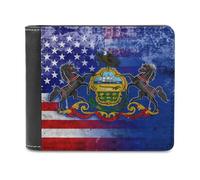 U.S. and Pennsylvania State Flag Leather Bifold Wallet for Men Slim Card Cases with 6 Slot Minimalist Purse Coin Clip