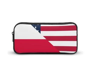 U.S. and Poland Flag Portable Pencil Case Pouch Big Capacity Pen Bag for Office Stationery Organizer