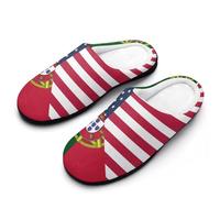 U.S. And Portugal Flag Cotton Slipper Cozy Plush Slippers Indoor House Closed Toe Shoes Anti-Skid Comfortable 7-8（39-40