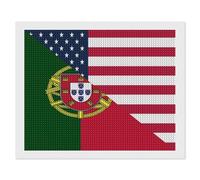U.S. and Portugal Flag Funny Diamond Art Painting Kit Horizontal Version Crystal Points Full Drill Paint Square for Adult Beginners