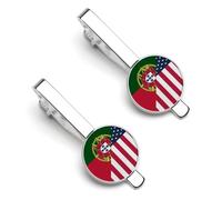 U.S. And Portugal Flag Men's Tie Clips Shirt Cufflinks Suit Accessories Classic Silver Tack Pins for Business Wedding Anniversary