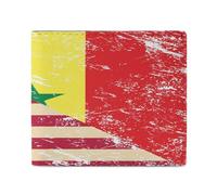 U.S. and Senegal Vintage Flag Leather Bifold Wallet for Men Slim Card Cases with 2 Slots Minimalist Coin Purs