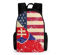 U.S. And Slovenia Vintage Flag 17" Laptop Backpacks Casual Daypacks Large Capacity Shoulder Bag for Camping Hiking Travel
