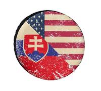 U.S. And Slovenia Vintage Flag Spare Tire Cover Waterproof Oxford Cloth Adjustable Foldable Wheel Protector