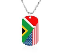 U.S. And South Africa Flag Memorial Necklace with Long Chain Decorative Jewelry Rectangle Pendant for Men Women