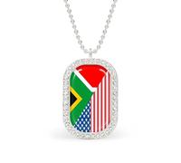 U.S. And South Africa Flag Rectangle Pendant Necklace Alloy White Shiny Diamond Square Gold Silver Jewelry for Women Men