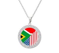 U.S. And South Africa Flag Women's Round Diamond Necklace Vintage Alloy Pendants Multicolored Sparkly Jewelry