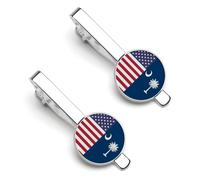 U.S. And South Carolina State Flag Casual Tie Clips for Men 1 Pair Classic Tie Bars Suit Jewelry Gift for Father Husband Boyfriend 5.5x2.2cm