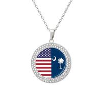 U.S. And South Carolina State Flag Fashion Women's Diamond Necklace Shiny Round Pendant Jewelry Romantic Gifts