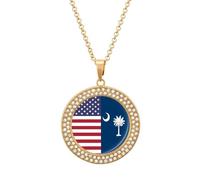 U.S. And South Carolina State Flag Fashion Women's Diamond Necklace Shiny Round Pendant Jewelry Romantic Gifts