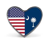 U.S. And South Carolina State Flag Heart Shape Brooches Pins Lightweight Metal Lapel Pin Memorial Badges Jewelry Gift