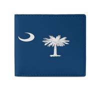 U.S. and South Carolina State Flag Leather Bifold Wallet for Men Slim Card Cases with 2 Slots Minimalist Coin Purs