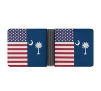 U.S. and South Carolina State Flag Leather Bifold Wallet for Men Slim Card Cases with 6 Slots Minimalist Coin Purse