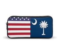 U.S. and South Carolina State Flag Small Pencil Case Large Capacity Pen Bag Aesthetic Makeup Pouch Office Stationery Organizer 22 * 12 * 5cm