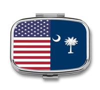 U.S. and South Carolina State Flag Small Pill Organizer with 2 Compartments